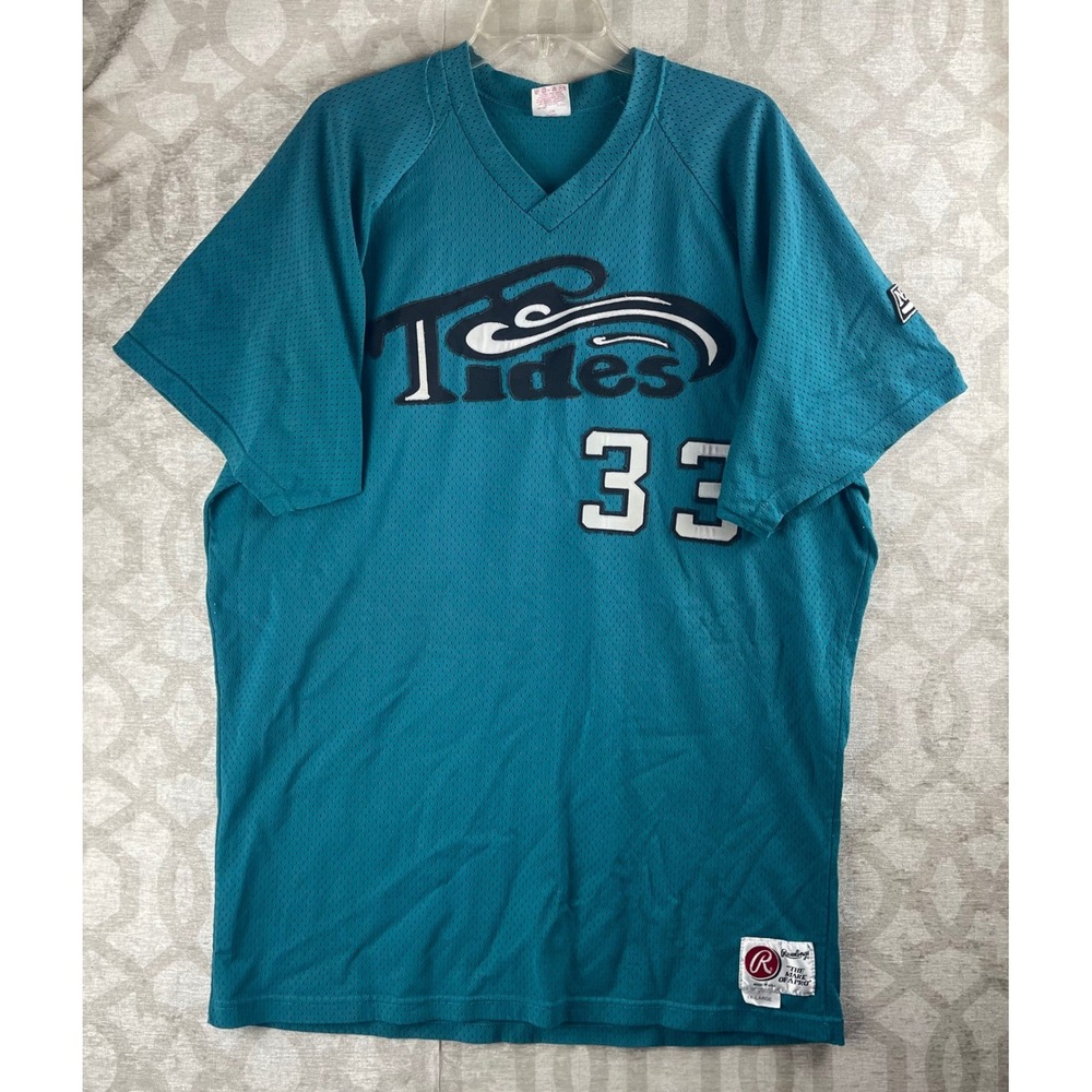 Rawlings Norfolk Tides Jersey Mens XXL Teal #33 Mesh Baseball MiLB Vintage USA